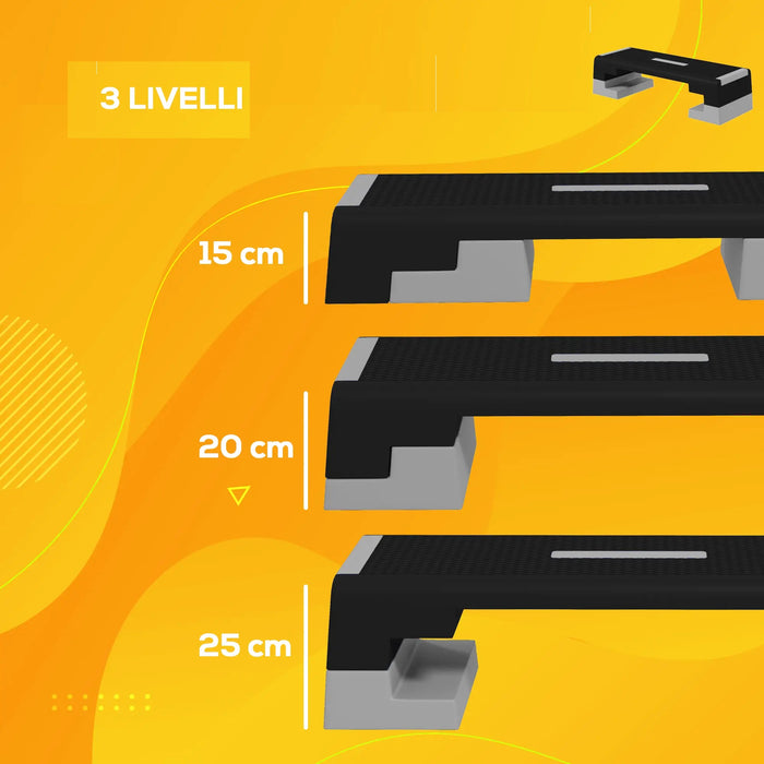 Stepper Altezza Regolabile Gradini Rimovibili Antiscivolo ABS 97x36 H15/20/25cm