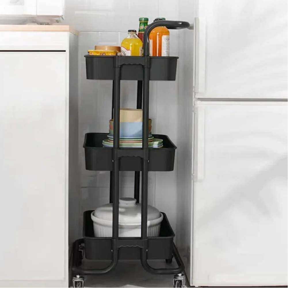 Carrello Trolley Cucina 4ruote 3 Cestini Metallo e Abs 42x35.5 H86 Salvaspazio Nero