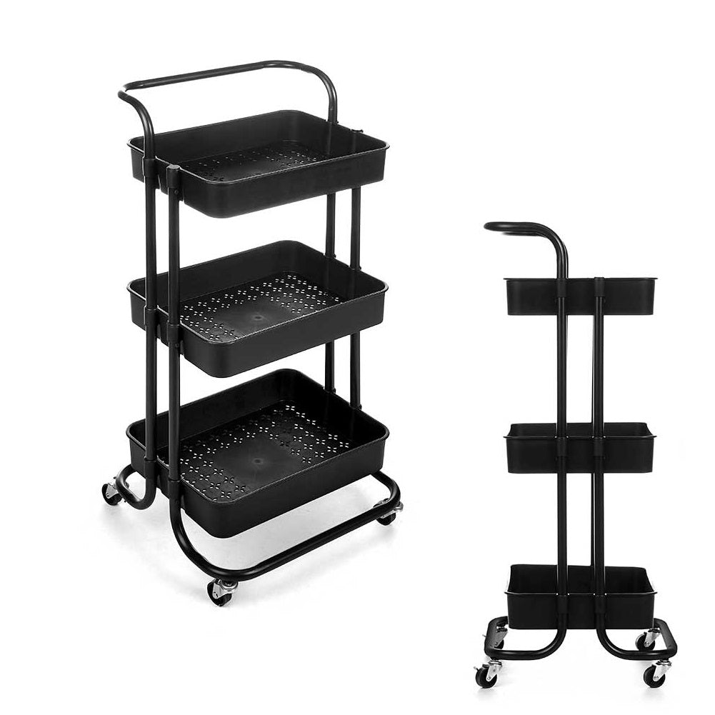 Carrello Trolley Cucina 4ruote 3 Cestini Metallo e Abs 42x35.5 H86 Salvaspazio Nero