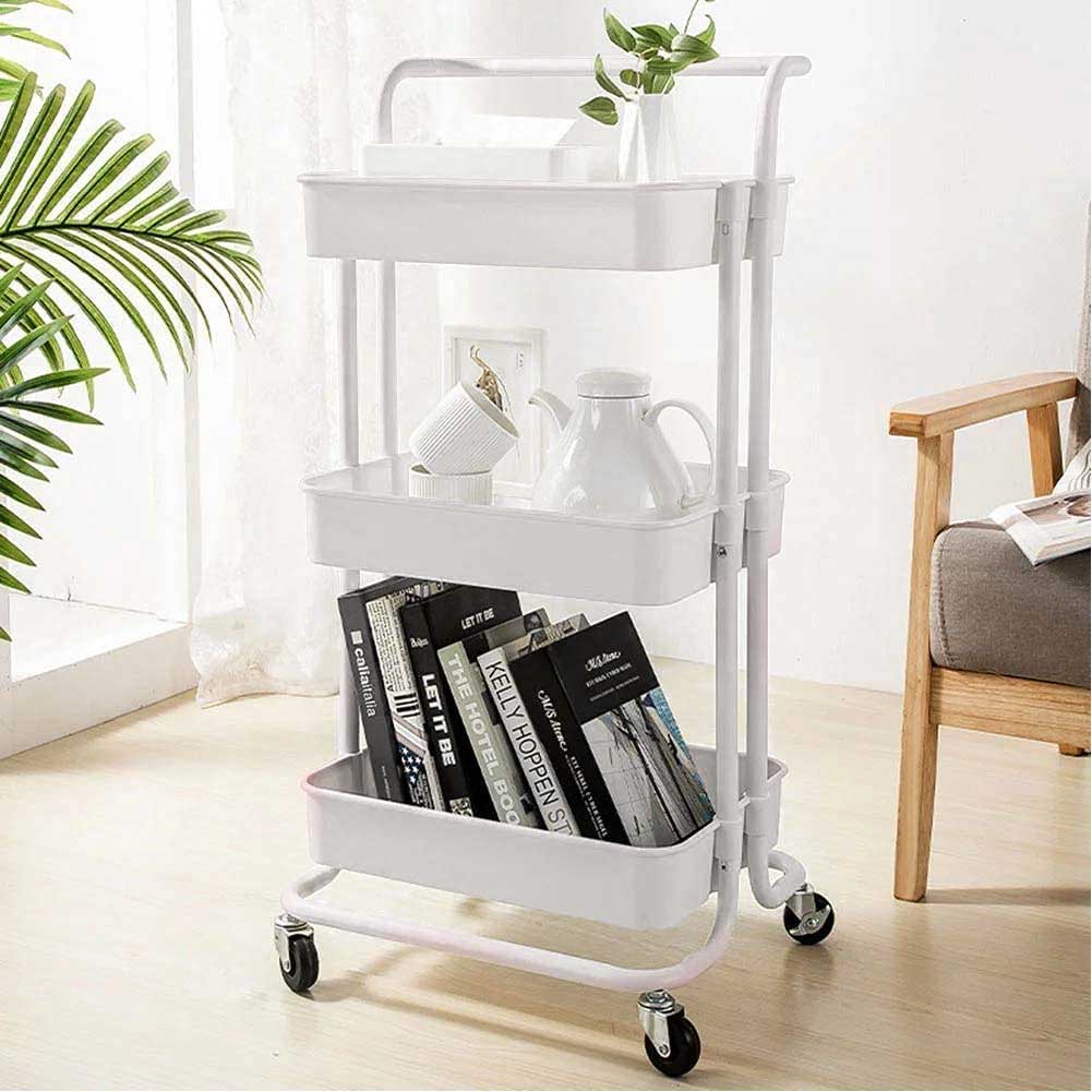 Carrello Trolley Cucina 4ruote 3 Cestini Metallo e Abs 42x35.5 H86 Salvaspazio Bianco