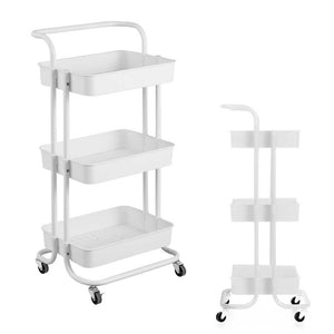 Carrello Trolley Cucina 4ruote 3 Cestini Metallo e Abs 42x35.5 H86 Salvaspazio Bianco