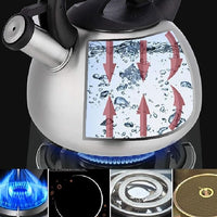 Bollitore Teiera in Acciaio Inox 2.5 LT 19x23x20.5 cm Induzione Manico Ergonomico