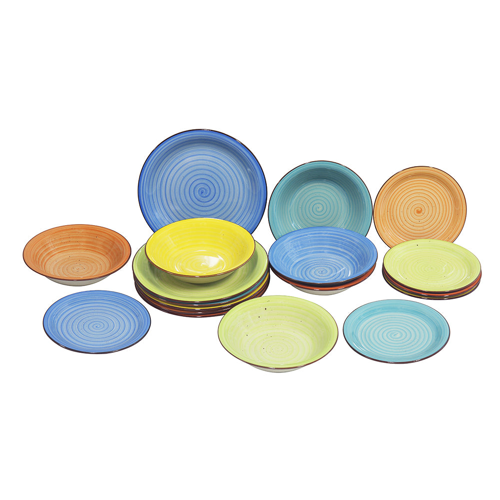 Set da 18 Piatti in Gres Porcellanato Multicolore Servizio da Tavola Sale e Pepe