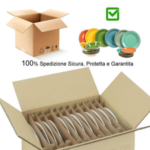 Set da 18 Piatti in Gres Porcellanato Multicolore Servizio da Tavola Sale e Pepe