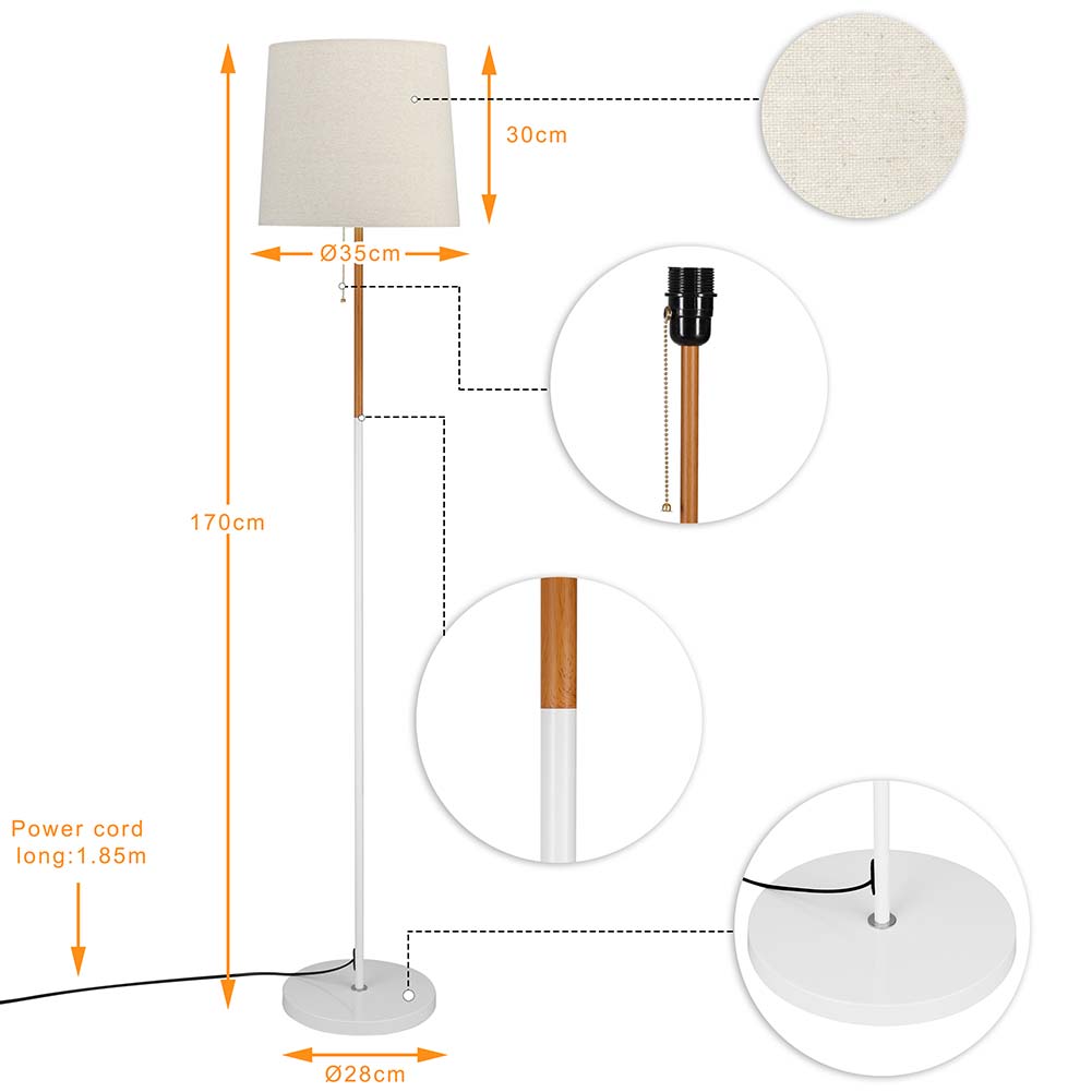 Piantana Lampada da Terra Metallo Legno Tessuto 1xE27 H170cm Design Moderno