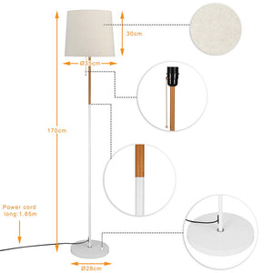 Piantana Lampada da Terra Metallo Legno Tessuto 1xE27 H170cm Design Moderno