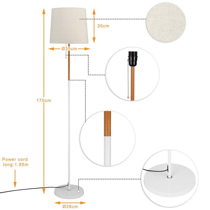 Piantana Lampada da Terra Metallo Legno Tessuto 1xE27 H170cm Design Moderno
