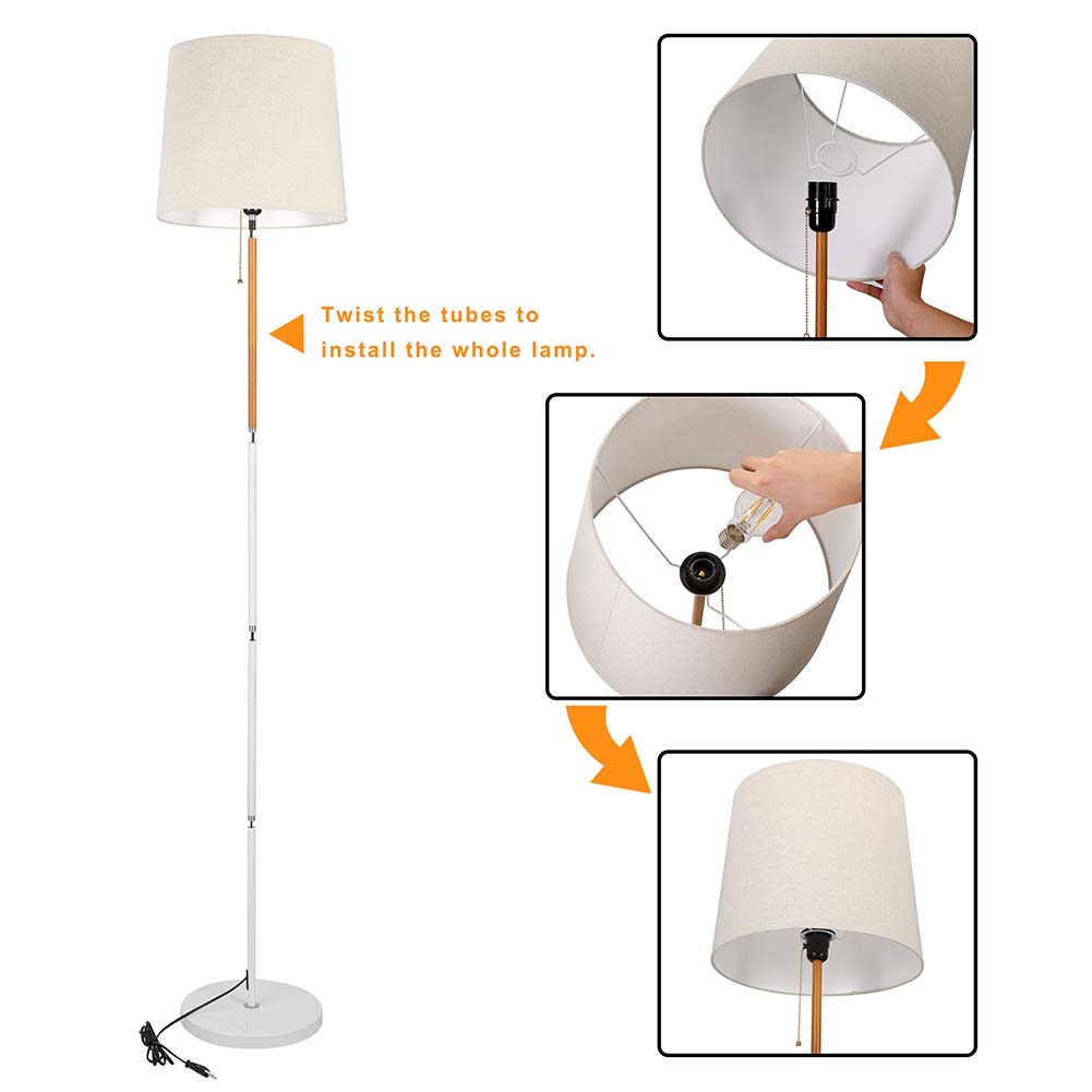 Piantana Lampada da Terra Metallo Legno Tessuto 1xE27 H170cm Design Moderno