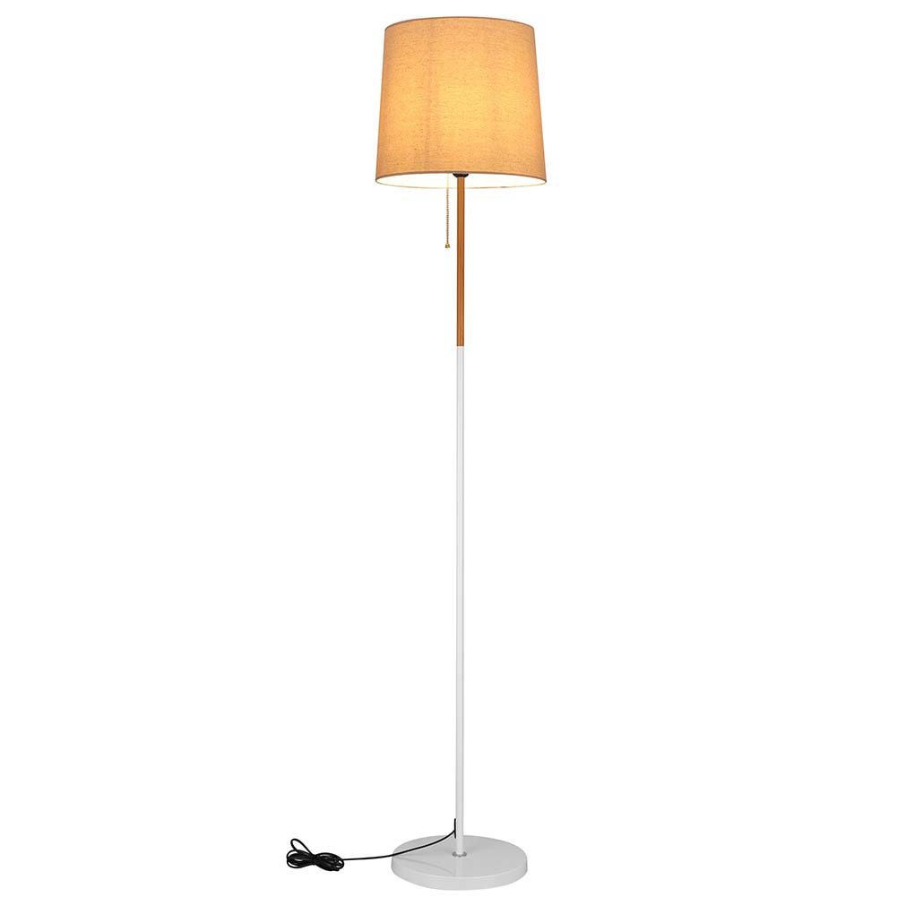 Piantana Lampada da Terra Metallo Legno Tessuto 1xE27 H170cm Design Moderno