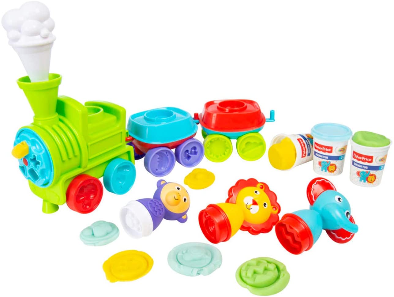 SET TRENO GIOCATTOLO CON PASTA MODELLABILE STAMPINI E FORMINE 2+