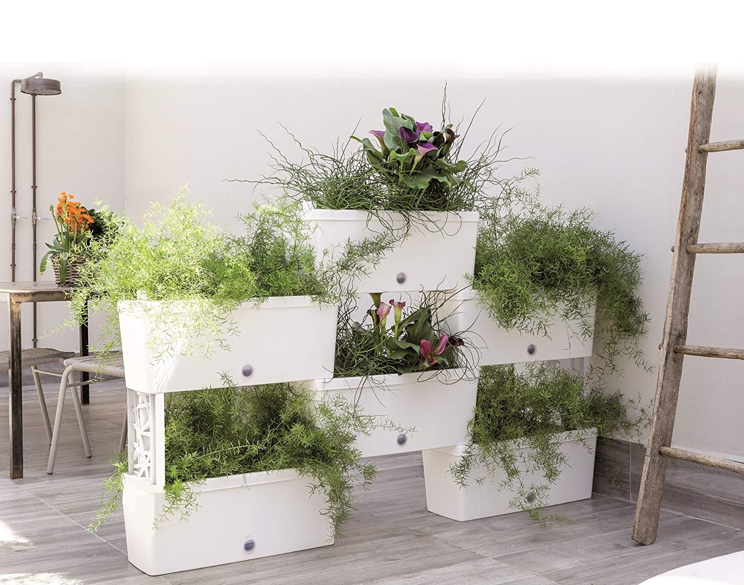 FIORIERA BRIK KIT 5 VASI IRRIGAZIONE VASI COMUNICANTI 59X23X27 (X5PZ) COLORE PANNA