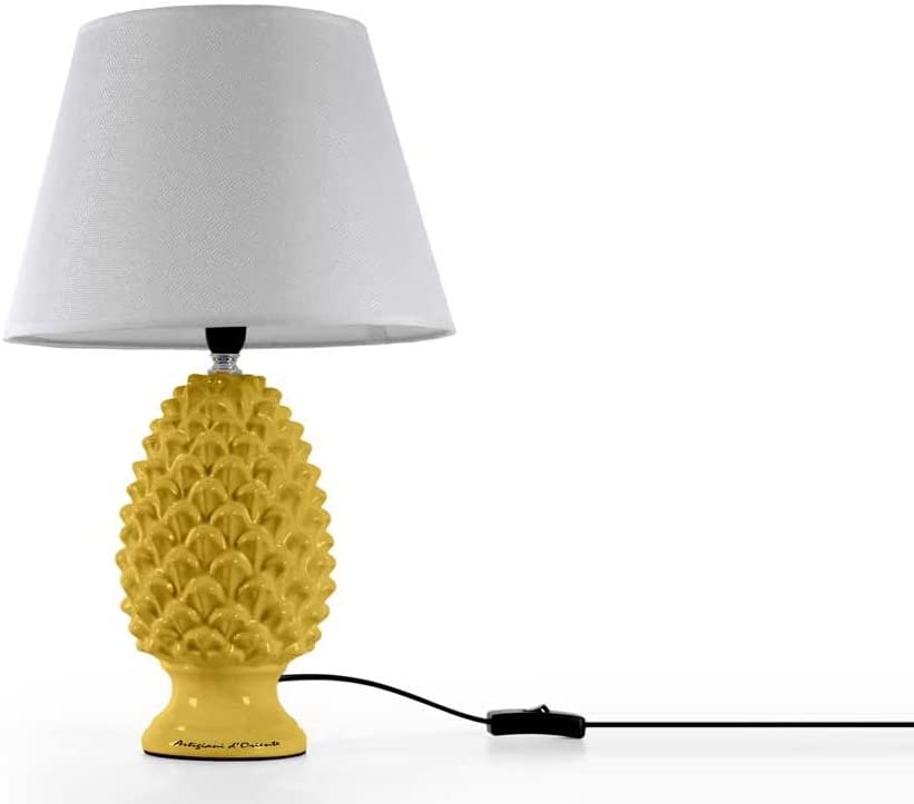 LAMPADA LUMETTO CON DESIGN A PIGNA CON BASE IN COLORE GIALLO 52 CM