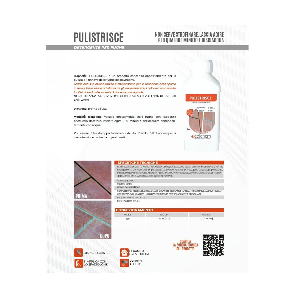 Abichem 1lt pulistrisce detergente per la pulizia e il rinnovo per le fughe dei pavimenti