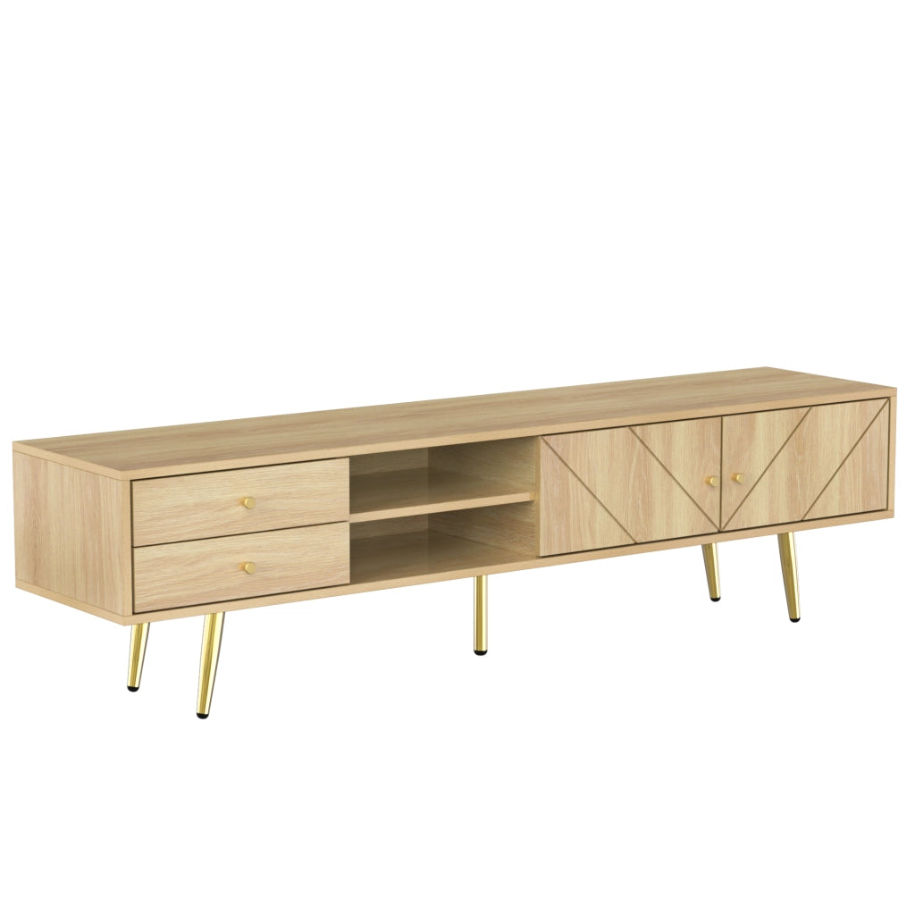 TV-Board 160 cm in legno con due cassetti, due ante e piedi metallici dorati