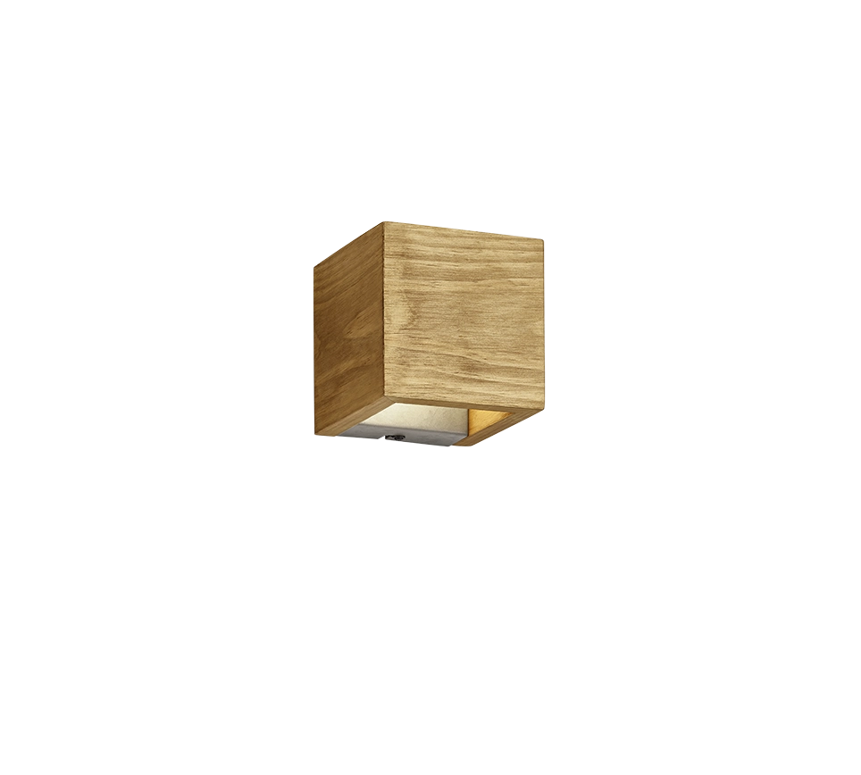 Applique LED cubo bi-emissione, legno, 11x11 cm, Brad