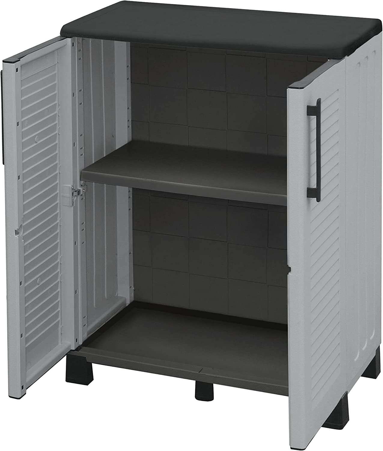 ARMADIO BASSO IN POLIPROPILENE 2 ANTE E RIPIANO 68 X 37 X H90 CM