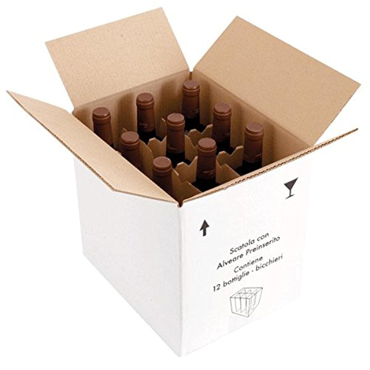 10 SCATOLE BIANCHE PER 12 BOTTIGLIE CON ALVEARE PREINSERITO 32 X 24 X H29 CM