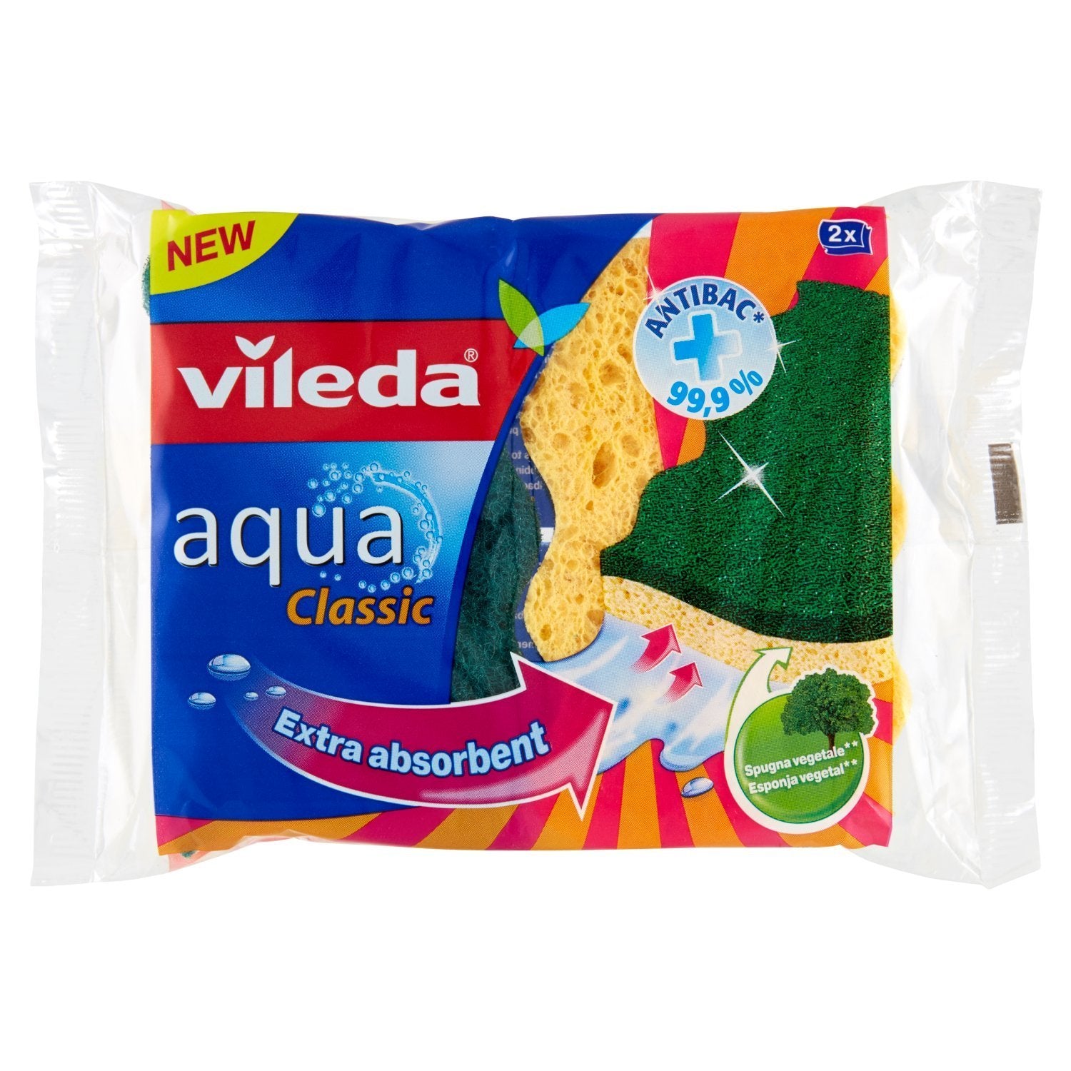 VILEDA SPUGNA PAGLIETTA AQUA CLASSIC 2 PEZZI ANTIBATTERICA