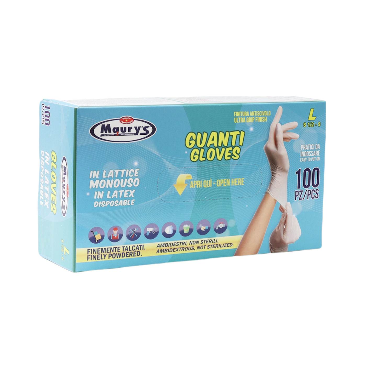 MAURY'S GUANTI IN LATTICE IN CONFEZIONE DA 100 PEZZI TAGLIA L