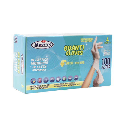 MAURY'S GUANTI IN LATTICE IN CONFEZIONE DA 100 PEZZI TAGLIA L
