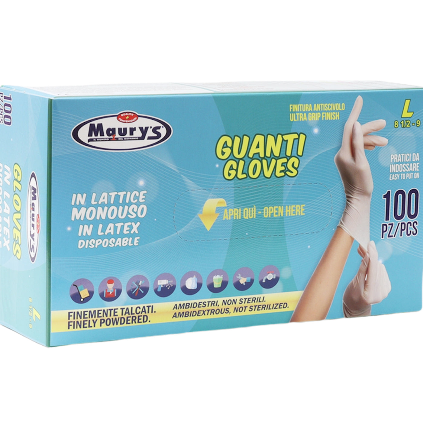 MAURY'S GUANTI IN LATTICE IN CONFEZIONE DA 100 PEZZI TAGLIA L