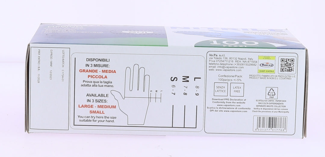 GUANTI IN NITRILE IDEALI PER CONTATTO CON ALIMENTI IN CONFEZIONE DA 100 PZ TG M