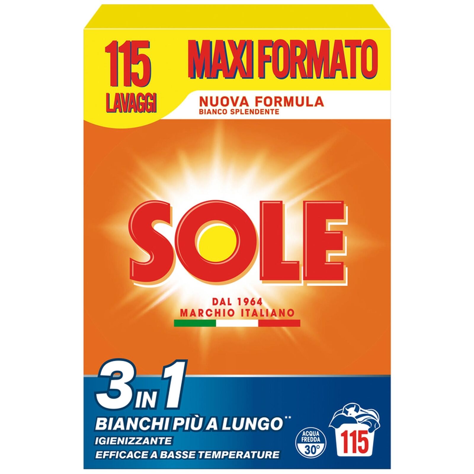 SOLE FUSTONE DETERSIVO POLVERE 3 IN 1 IN MAXI FORMATO DA 115 MISURINI