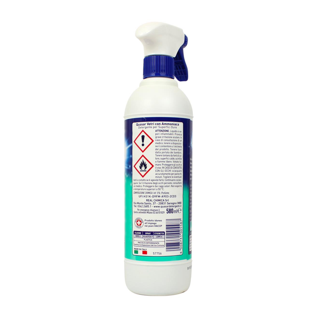 QUASAR SPRAY DETERGENTE VETRI 580 ML CON AMMONIACA SPRAY