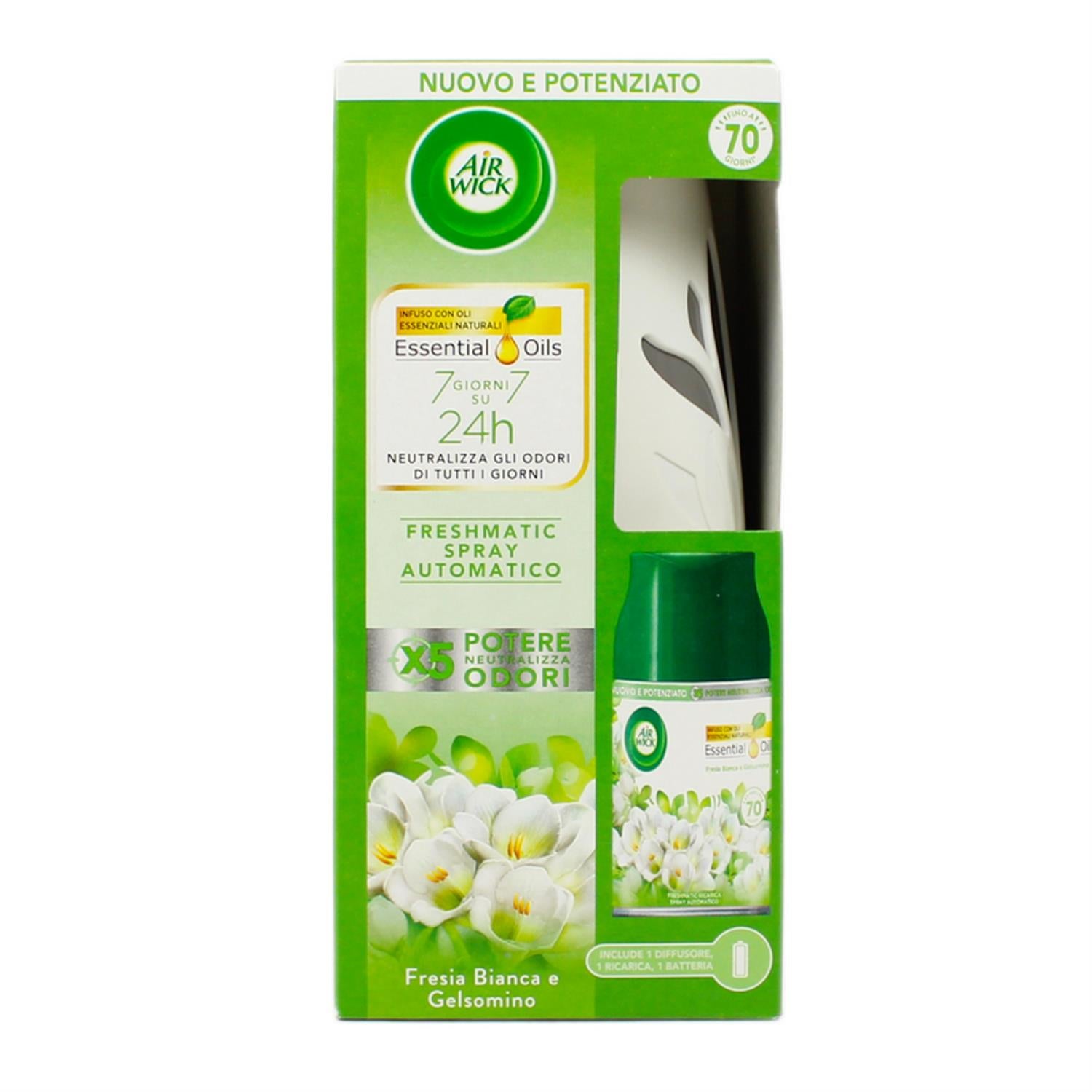 AIR WICK DEODORANTE PER AMBIENTE FRESHMATIC BASE+RICARICA 250ML FRESIA BIANCA E GELSOMINO