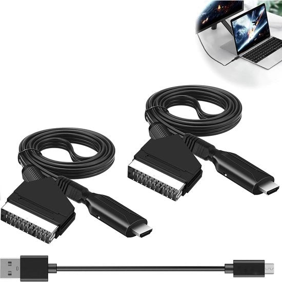 Adattatore HDMI a SCART - Convertitore - Adattatore Video Cavo - Plug & Play - Adattatore HDMI con alimentazione USB - Nero