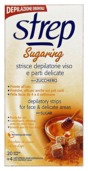 STREP STRISCE DEPILATORIE VISO 20PZ SUGARING - ZUCCHERO DI CANNA E CERA D'API