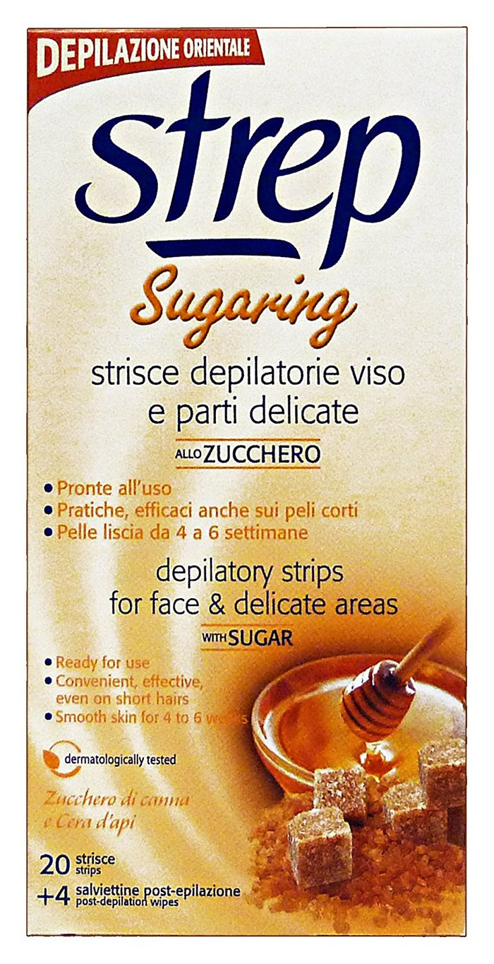 STREP STRISCE DEPILATORIE VISO 20PZ SUGARING - ZUCCHERO DI CANNA E CERA D'API