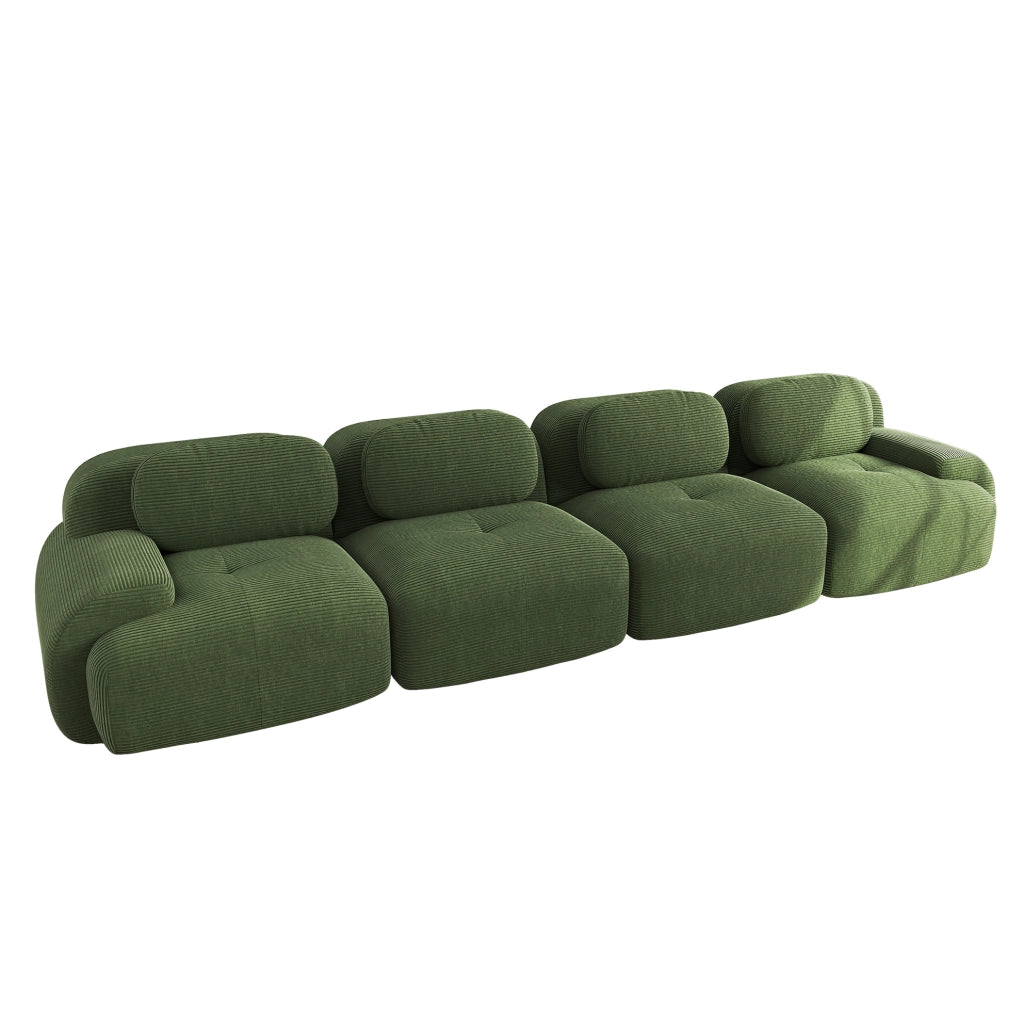Divano angolare modulare 4 posti 388x103x70 cm in tessuto velluto a coste verde