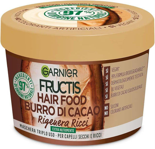 GARNIER FRUCTIS HAIR FOOD BURRO DI CACAO RIGENERANTE MASCHERA PER CAPELLI SECCHI E RICCI SENZA SILICONI 390 ML
