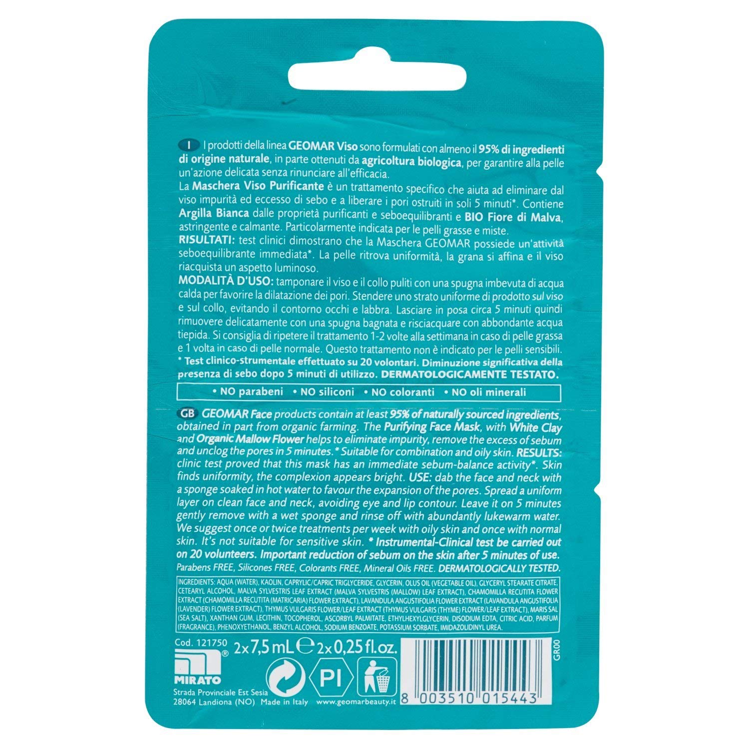 GEOMAR MASCHERA VISO PURIFICANTE DA 15 ML 5 MINUTI