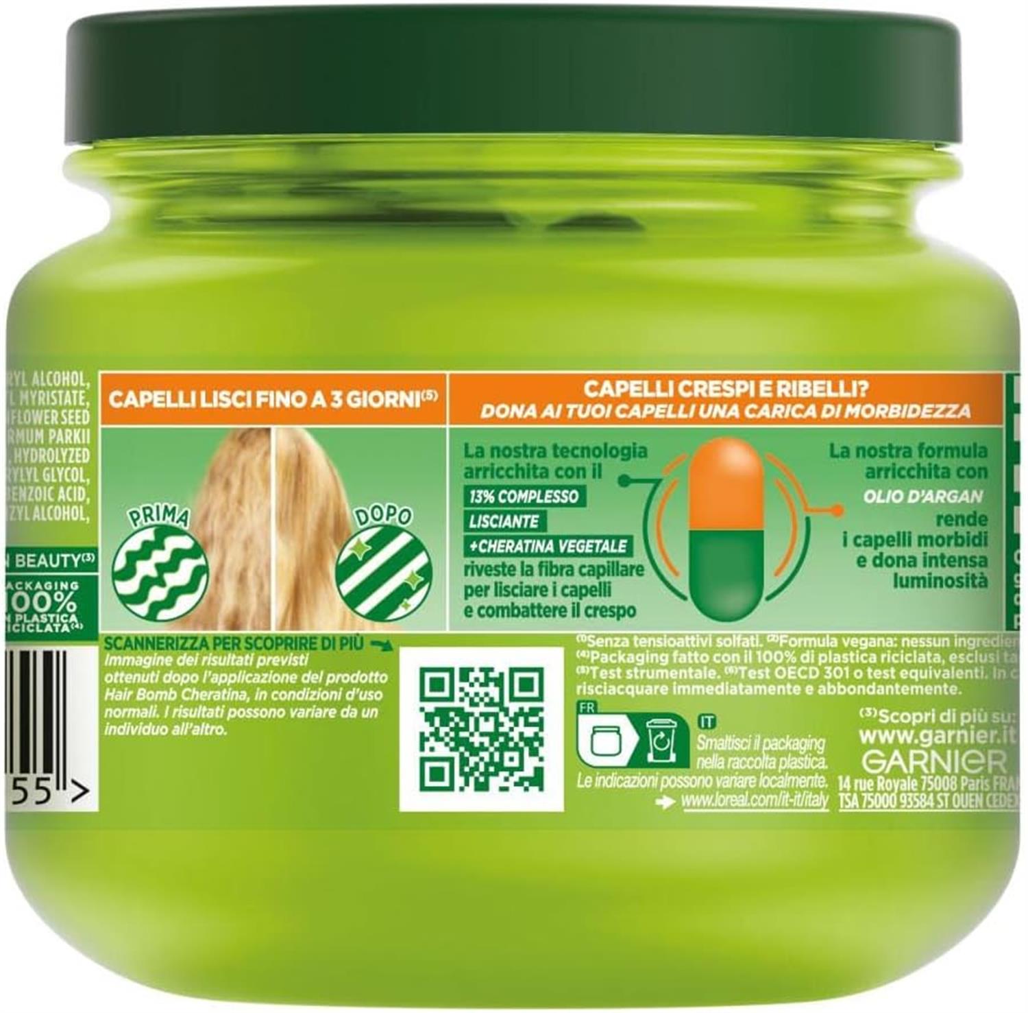 GARNIER FRUCTIS MASCHERA ULTRA LISCIANTE PER CAPELLI CRESPI E RIBELLI CON ARGAN E CHERATINAHYDRA LISS & SHINE 320 ML
