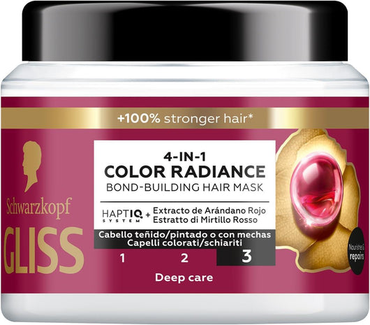 SCHWARZKOPF GLISS 4-IN-1 COLOR RADIANCE MASCHERA 400 ML ESTRATTO DI MIRTILLO ROSSO X CAPELLI COLORATI E SCHIARITI