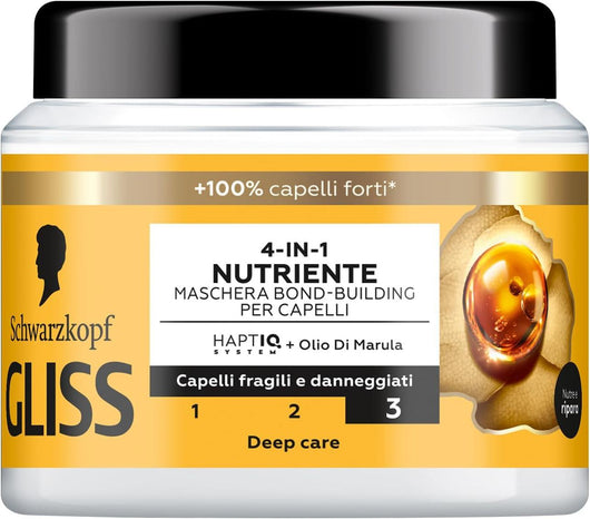SCHWARZKOPF GLISS 4-IN-1 MASCHERA PER CAPELLI 400 ML OIL NUTRITIVE HAPTIQ SYSTEM + MARULA X CAPELLI FRAGILI E DANNEGGIATI