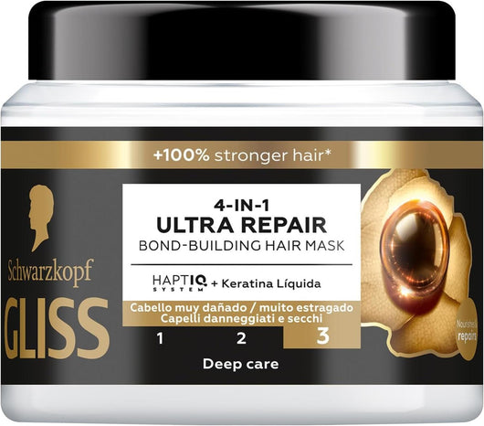 SCHWARZKOPF GLISS 4-IN-1 MASCHERA CAPELLI ULTRA REPAIR CAPELLI DANNEGGIATI E SECCHI 400 ML CON KERATINA