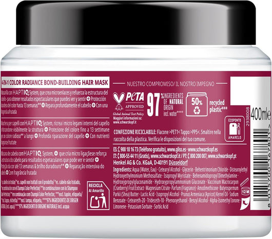 SCHWARZKOPF GLISS 4-IN-1 COLOR RADIANCE MASCHERA 400 ML ESTRATTO DI MIRTILLO ROSSO X CAPELLI COLORATI E SCHIARITI