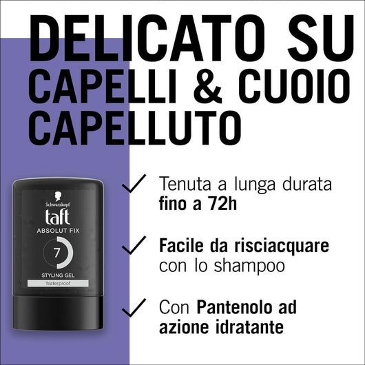 SCHWARZKOPF GEL N 7 TAFT ABSOLUT FIX STYLING GEL 300 ML PER CAPELLI RESISTENTE ALL'ACQUA VEGANO E WATERPROOF