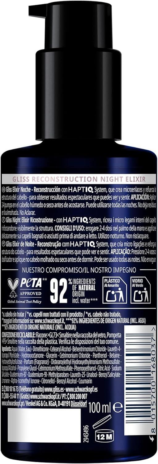 SCHWARZKOPF GLISS NIGHT ELIXIR SIERO RICOSTRUZIONE NOTTURNA 100 ML SIERO CAPELLI CON COMPLESSO IONICO