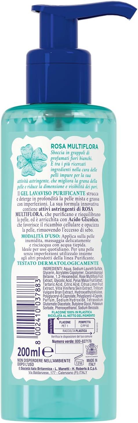 ACQUA ALLE ROSE GEL DETERGENTE VISO PURIFICANTE ROSA MULTIFLORA PER PELLI MISTE O CON IMPERFEZIONI 200 ML