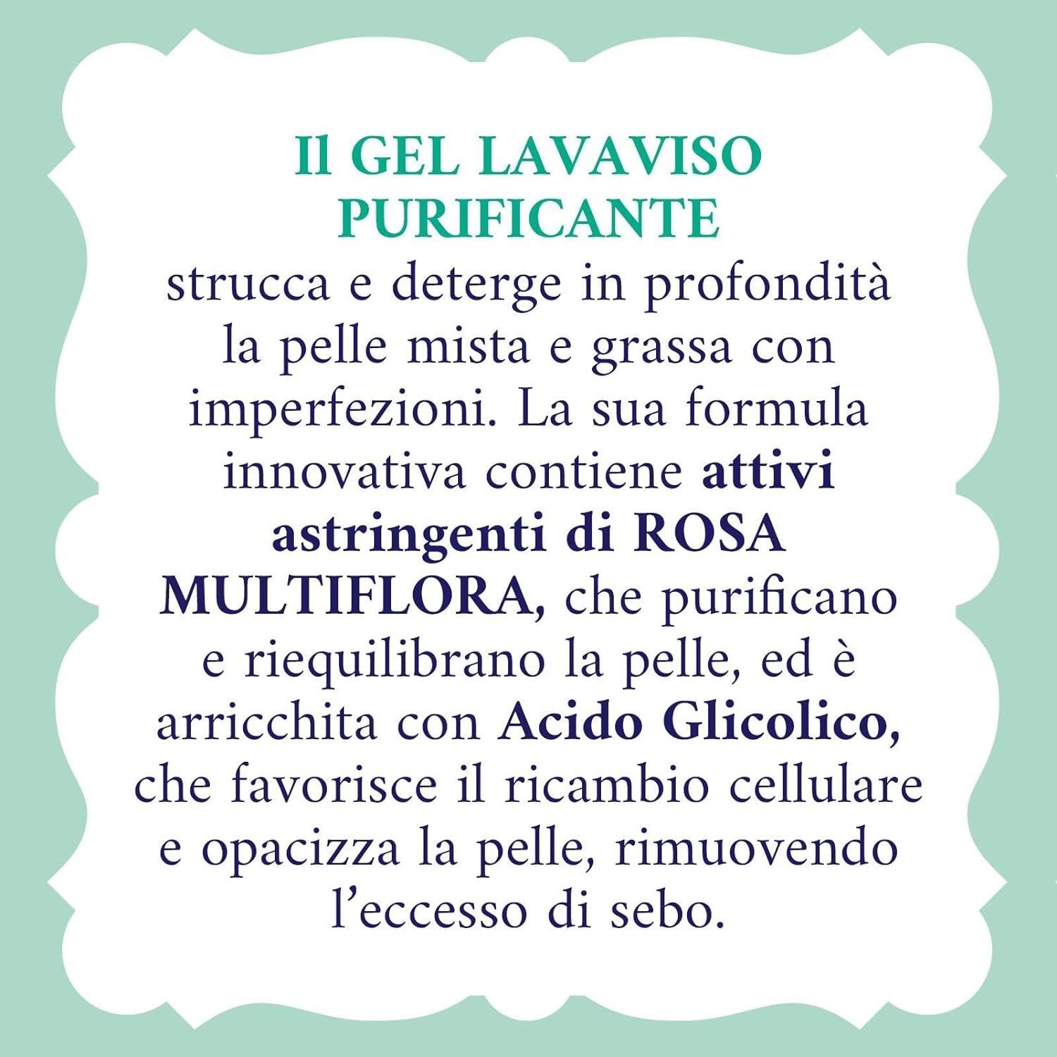 ACQUA ALLE ROSE GEL DETERGENTE VISO PURIFICANTE ROSA MULTIFLORA PER PELLI MISTE O CON IMPERFEZIONI 200 ML