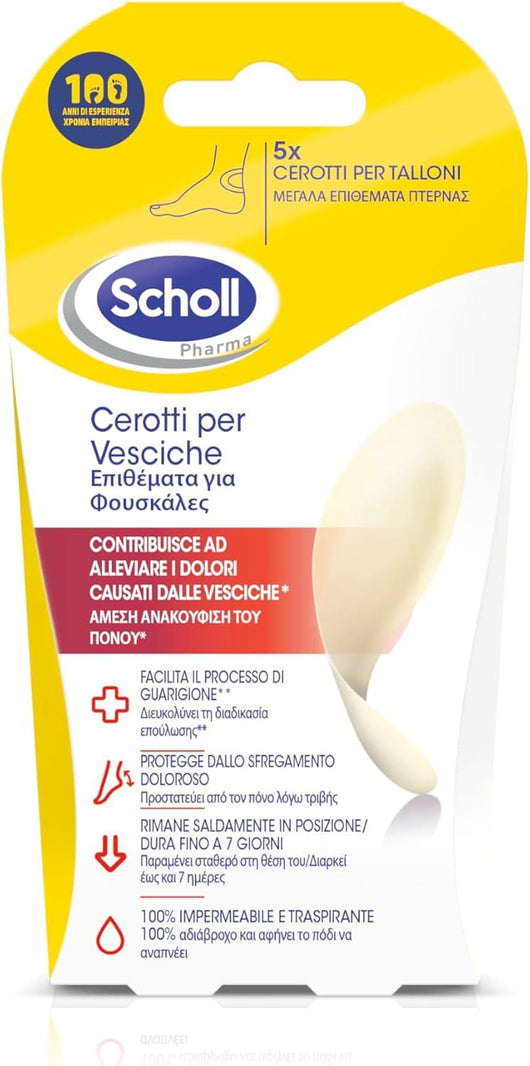 SCHOLL CEROTTI PER LE VESCICHE DEI PIEDI AD ALTO POTERE ADESIVO RESISTENTI ALL'ACQUA E A LUNGA TENUTA DA 5 CEROTTI