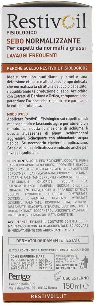 RESTIVOIL FISIOLOGICO OLIO-SHAMPOO PER CUTE SENSIBILE SEBO NORMALIZZANTE 150 ML