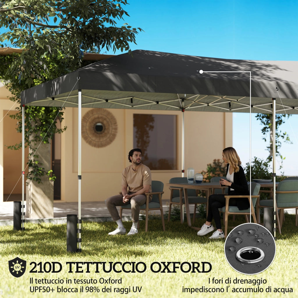 Gazebo Pieghevole 3x6 m con 6 Pareti Laterali, Sacchi e Picchetti, in Metallo e Tessuto Oxford, Grigio Scuro