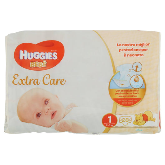 HUGGIES EXTRA CARE BEBÈ PANNOLINI TAGLIA 1 2-5 KG IN CONFEZIONE DA 28 PEZZI