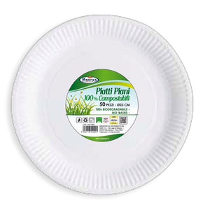MAURY'S PIATTI PIANI DA 23 CM COMPOSTABILI BIODEGRADABILI IN CONFEZIONE DA 50 PZ