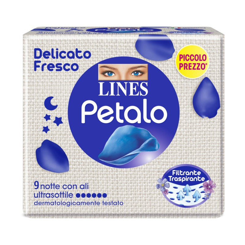 LINES PETALO BLU ASSORBENTI NOTTE CON ALI FLUSSO ABBONDANTE 9 PZ